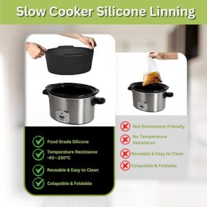 Black Silicone Crock Pot Liners 5-6QT, Non-Stick, Reusable and Food-grade Slow Cooker Liner Foldable Collapsible Single Grid Liners for Crock Pot Reusable, Food Grade Safe & Leak Proof