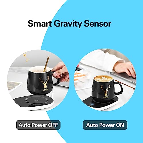 ZIHHO Coffee Mug Warmer, Black Cup Warmer Tea Milk Water Beverage Drink Candle Warmer Electric Plate with Auto Shut Off Smart Temperature Heating Control at 131℉/55℃ for Desk Office Home Use as Gift