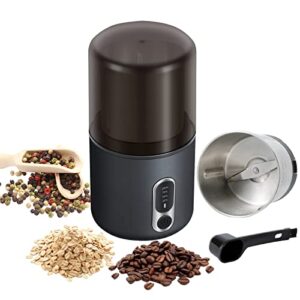 electric coffee grinder, wireless powerful coffee bean grinder with usb rechargeable, fresh grind coffee grinder for beans, spices, herb and more, removable bowl and 304 stainless steel blade