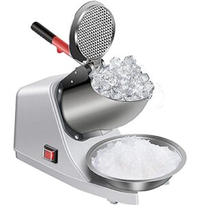 electric shaved ice machine 380w - 1500r/min stainless steel three blade ice crusher snow cone machine ice shaver for home and commercial(silver)