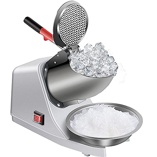 Electric Shaved Ice Machine 380W - 1500r/min Stainless Steel Three Blade Ice Crusher Snow Cone Machine Ice Shaver for Home and Commercial(Silver)