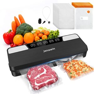 jenawin vacuum sealer machine,80kpa full automatic food seal a meal sealer,portable dry/moist for airtight food storage with 20 vacuum seal bags & 1 air suction hose and cutter kit