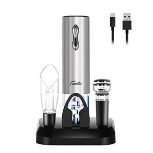 foneta electric wine opener rechargeable wine bottle opener with charging base, wine aerator pourer, foil cutter, wine stoppers - glamour series