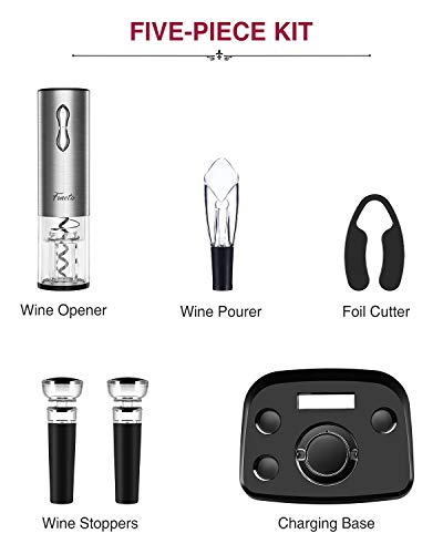 Foneta Electric Wine Opener Rechargeable Wine Bottle Opener with Charging Base, Wine Aerator Pourer, Foil Cutter, Wine Stoppers - Glamour Series