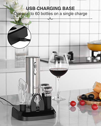 Foneta Electric Wine Opener Rechargeable Wine Bottle Opener with Charging Base, Wine Aerator Pourer, Foil Cutter, Wine Stoppers - Glamour Series