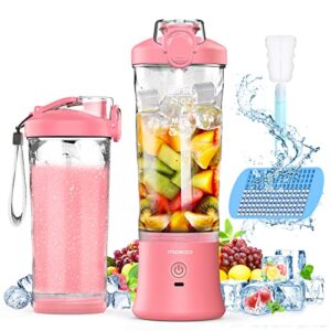 moko portable blender, 270 watt personal blender for shakes and smoothies,21oz personal blender usb rechargeable with 6 blades, bra free, smoothie blender for kitchen sports travel and outdoors, pink