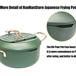 Cyrder Japanese Tempura Deep Fryer Pot with Fahrenheit Thermometer, Nonstick Carbon Steel Oil Fryer, Fried tempura/chicken/fish/shrimp, Easy Clean, Green big tempura pan, 9.5inch