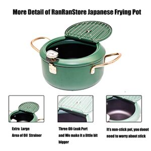 Cyrder Japanese Tempura Deep Fryer Pot with Fahrenheit Thermometer, Nonstick Carbon Steel Oil Fryer, Fried tempura/chicken/fish/shrimp, Easy Clean, Green big tempura pan, 9.5inch