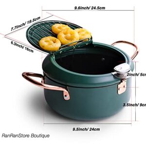 Cyrder Japanese Tempura Deep Fryer Pot with Fahrenheit Thermometer, Nonstick Carbon Steel Oil Fryer, Fried tempura/chicken/fish/shrimp, Easy Clean, Green big tempura pan, 9.5inch