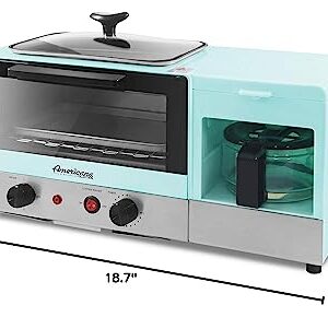 Elite Gourmet Americana 2 Slice, 9.5" Griddle with Glass Lid 3-in-1 Breakfast Center Station, 4-Cup Coffeemaker, Toaster Oven with 15-Min Timer, Heat Selector Mode, Blue, (EBK8810BL)