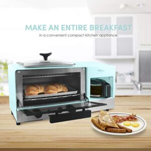 Elite Gourmet Americana 2 Slice, 9.5" Griddle with Glass Lid 3-in-1 Breakfast Center Station, 4-Cup Coffeemaker, Toaster Oven with 15-Min Timer, Heat Selector Mode, Blue, (EBK8810BL)