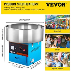 VEVOR Commercial Cotton Candy Machine, Electric Floss Maker with Stainless Steel Bowl Sugar Scoop and Large Storage Drawer, for Home Party Carnival, Without Cover, Blue