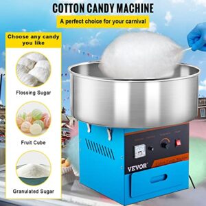 VEVOR Commercial Cotton Candy Machine, Electric Floss Maker with Stainless Steel Bowl Sugar Scoop and Large Storage Drawer, for Home Party Carnival, Without Cover, Blue