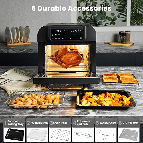 OIMIS Air Fryer Oven, 17QT 10-in-1 Countertop Toaster Oven, Smart Air Fryer Toaster Oven with Rotisserie, Dehydrator, Digital LED Screen, Countertop Convection Oven, 6 Accessories, 1500w, Black, ETL Certified,UPGRADED Panel