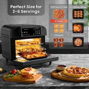 OIMIS Air Fryer Oven, 17QT 10-in-1 Countertop Toaster Oven, Smart Air Fryer Toaster Oven with Rotisserie, Dehydrator, Digital LED Screen, Countertop Convection Oven, 6 Accessories, 1500w, Black, ETL Certified,UPGRADED Panel