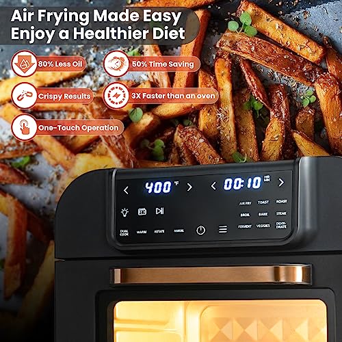 OIMIS Air Fryer Oven, 17QT 10-in-1 Countertop Toaster Oven, Smart Air Fryer Toaster Oven with Rotisserie, Dehydrator, Digital LED Screen, Countertop Convection Oven, 6 Accessories, 1500w, Black, ETL Certified,UPGRADED Panel