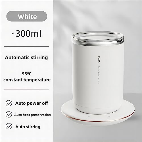 MugAnime Thermostatic Auto Stirring Coffee Mug, Warmer Control Stirring for Coffee,Tea,Cocoa,Milk.Stir 2 min Keep 131℉/55℃ 8 Hour(with Lid) White11 oz Electric Mixer Mug