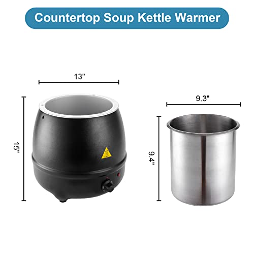 YBSVO 11 Qt. Round Black Countertop Food/Soup Kettle Warmer - 120V, 400W