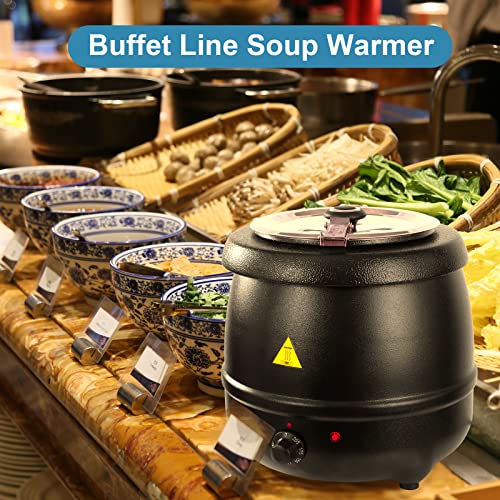 YBSVO 11 Qt. Round Black Countertop Food/Soup Kettle Warmer - 120V, 400W