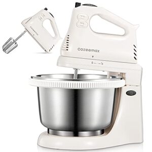 2 in 1 hand mixers kitchen electric stand mixer with bowl 3 quart, electric mixer handheld for everyday use, dough hooks & mixer beaters for frosting, meringues & more (white-s)