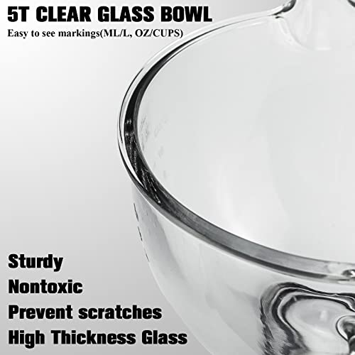 Funmit Glass Mixng Bowl for 4.5 and 5 Quart Tilt-Head Stand Mixer Bowls, Kitchen Glass Bowls Aid with Measurement Markings