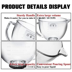 Funmit Glass Mixng Bowl for 4.5 and 5 Quart Tilt-Head Stand Mixer Bowls, Kitchen Glass Bowls Aid with Measurement Markings