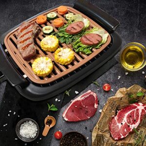 Nonstick Electric Indoor Smokeless Grill - Portable BBQ Grills with Recipes, Fast Heating, Adjustable Thermostat, Easy to Clean, 21" X 11" Tabletop Square Grill with Oil Drip Pan, Black