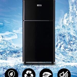 WANAI Compact Refrigerator 3.2 Cu.Ft Retro Mini Fridge With Freezer 2 Door Mini Refrigerator with 7 TEMP Modes, Removable Shelves, LED Lights, Ideal for Apartment Camper Dorm and Office, Black