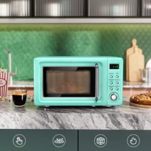 Retro Microwave Oven, SIMOE Small Countertop Microwave 0.7 cu. ft. 700W with 8 Preset Cooking Options (Mint Green)