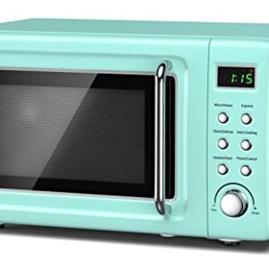 Retro Microwave Oven, SIMOE Small Countertop Microwave 0.7 cu. ft. 700W with 8 Preset Cooking Options (Mint Green)