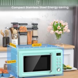 Retro Microwave Oven, SIMOE Small Countertop Microwave 0.7 cu. ft. 700W with 8 Preset Cooking Options (Mint Green)