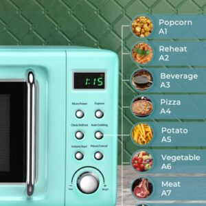 Retro Microwave Oven, SIMOE Small Countertop Microwave 0.7 cu. ft. 700W with 8 Preset Cooking Options (Mint Green)