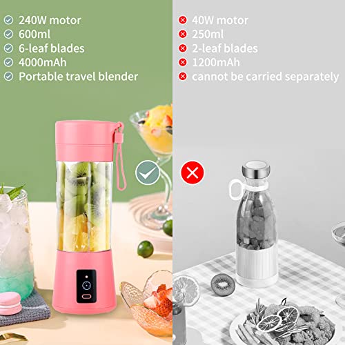 Portable Blender 20 oz, Travel Blenders for Shakes and Smoothies with 6 Blades, Usb Personal Size Blender for Kitchen,Home,Gym,Travel