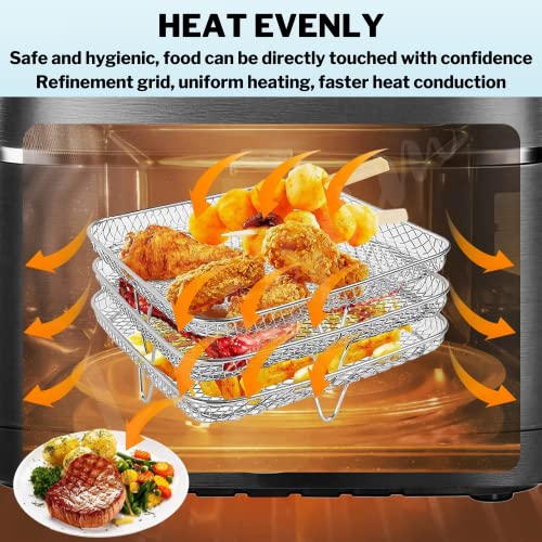 Air Fryer Accessories - Three Stackable Dehydrator Racks for Ninja, Instant Pot Vortex, COSORI, CHEFMAN, Gowise, Ultrean, Gourmia - 304 Stainless Steel Grill Rack Fits 4.2-5.8 QT Air Fryer, Oven