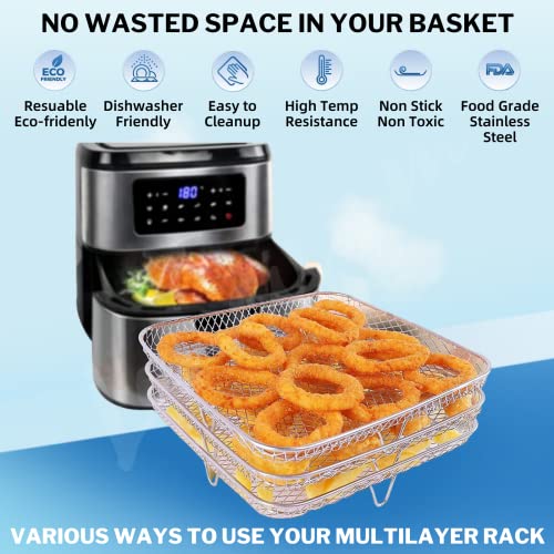 Air Fryer Accessories - Three Stackable Dehydrator Racks for Ninja, Instant Pot Vortex, COSORI, CHEFMAN, Gowise, Ultrean, Gourmia - 304 Stainless Steel Grill Rack Fits 4.2-5.8 QT Air Fryer, Oven