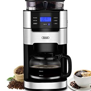 10-Cup Drip Coffee Maker, Brew Automatic Coffee Machine with Built-In Burr Coffee Grinder, Programmable Timer Mode and Keep Warm Plate, 1.5L Large Capacity Water Tank, Removable Filter Basket, 900W