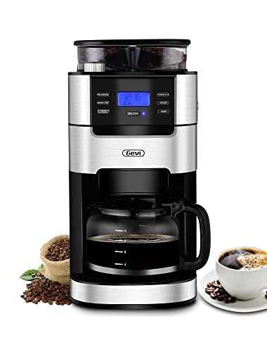 10-Cup Drip Coffee Maker, Brew Automatic Coffee Machine with Built-In Burr Coffee Grinder, Programmable Timer Mode and Keep Warm Plate, 1.5L Large Capacity Water Tank, Removable Filter Basket, 900W