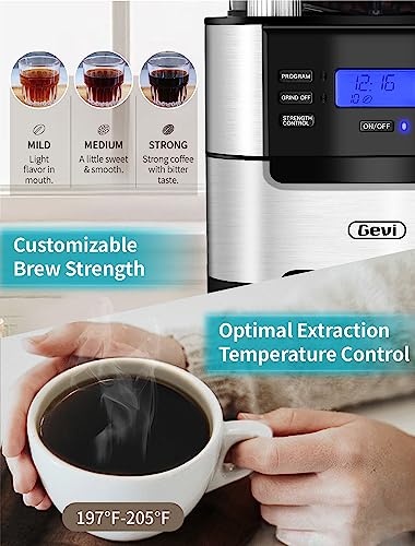 10-Cup Drip Coffee Maker, Brew Automatic Coffee Machine with Built-In Burr Coffee Grinder, Programmable Timer Mode and Keep Warm Plate, 1.5L Large Capacity Water Tank, Removable Filter Basket, 900W