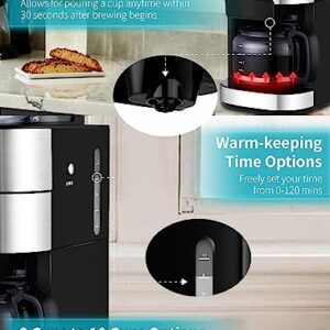 10-Cup Drip Coffee Maker, Brew Automatic Coffee Machine with Built-In Burr Coffee Grinder, Programmable Timer Mode and Keep Warm Plate, 1.5L Large Capacity Water Tank, Removable Filter Basket, 900W