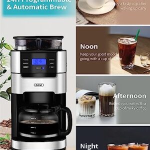 10-Cup Drip Coffee Maker, Brew Automatic Coffee Machine with Built-In Burr Coffee Grinder, Programmable Timer Mode and Keep Warm Plate, 1.5L Large Capacity Water Tank, Removable Filter Basket, 900W