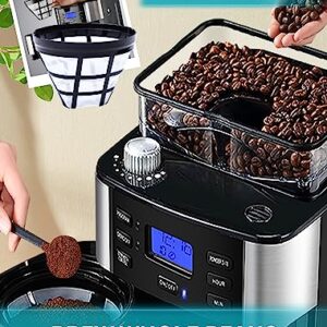 10-Cup Drip Coffee Maker, Brew Automatic Coffee Machine with Built-In Burr Coffee Grinder, Programmable Timer Mode and Keep Warm Plate, 1.5L Large Capacity Water Tank, Removable Filter Basket, 900W