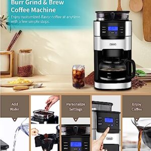 10-Cup Drip Coffee Maker, Brew Automatic Coffee Machine with Built-In Burr Coffee Grinder, Programmable Timer Mode and Keep Warm Plate, 1.5L Large Capacity Water Tank, Removable Filter Basket, 900W