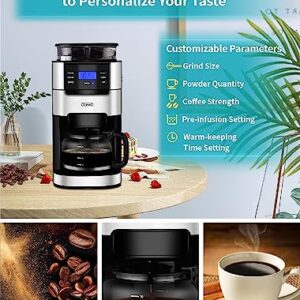 10-Cup Drip Coffee Maker, Brew Automatic Coffee Machine with Built-In Burr Coffee Grinder, Programmable Timer Mode and Keep Warm Plate, 1.5L Large Capacity Water Tank, Removable Filter Basket, 900W