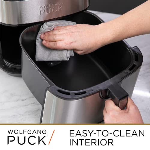 Wolfgang Puck 9.7QT Stainless Steel Air Fryer, Large Single Basket Design, Simple Dial Controls, Nonstick Interior, Includes Cooking Guide & Recipes