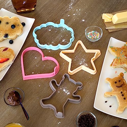 STIRLEX Silicone Pancake Molds for Heart, Star, Teddy Bear, Cloud Shape Pancakes, Set of 4, Premium Nonstick Pancake Shaper for Kids, Pancake Maker Mold for Griddle