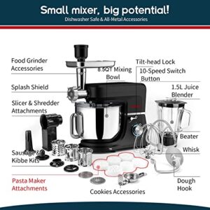 COOKLEE 6-IN-1 Stand Mixer, 8.5 Qt. Multifunctional Electric Kitchen Mixer with 9 Accessories for Most Home Cooks, SM-1507BM (Black)