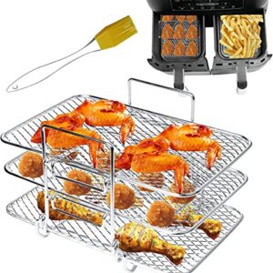 Air Fryer Rack Compatible with Ninja DZ201 DZ401 PowerXL Air Fryer 2-Basket Electric Fryer, Double Basket Air Fryers Rack, 304 Stainless Steel Toast Rack, Multi-Layer Grill Rack, Grill Rack