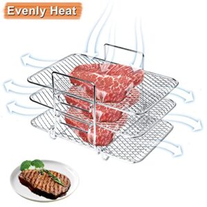 Air Fryer Rack Compatible with Ninja DZ201 DZ401 PowerXL Air Fryer 2-Basket Electric Fryer, Double Basket Air Fryers Rack, 304 Stainless Steel Toast Rack, Multi-Layer Grill Rack, Grill Rack