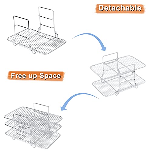 Air Fryer Rack Compatible with Ninja DZ201 DZ401 PowerXL Air Fryer 2-Basket Electric Fryer, Double Basket Air Fryers Rack, 304 Stainless Steel Toast Rack, Multi-Layer Grill Rack, Grill Rack