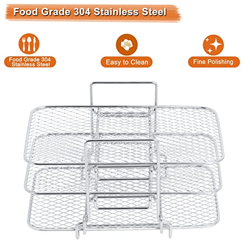 Air Fryer Rack Compatible with Ninja DZ201 DZ401 PowerXL Air Fryer 2-Basket Electric Fryer, Double Basket Air Fryers Rack, 304 Stainless Steel Toast Rack, Multi-Layer Grill Rack, Grill Rack